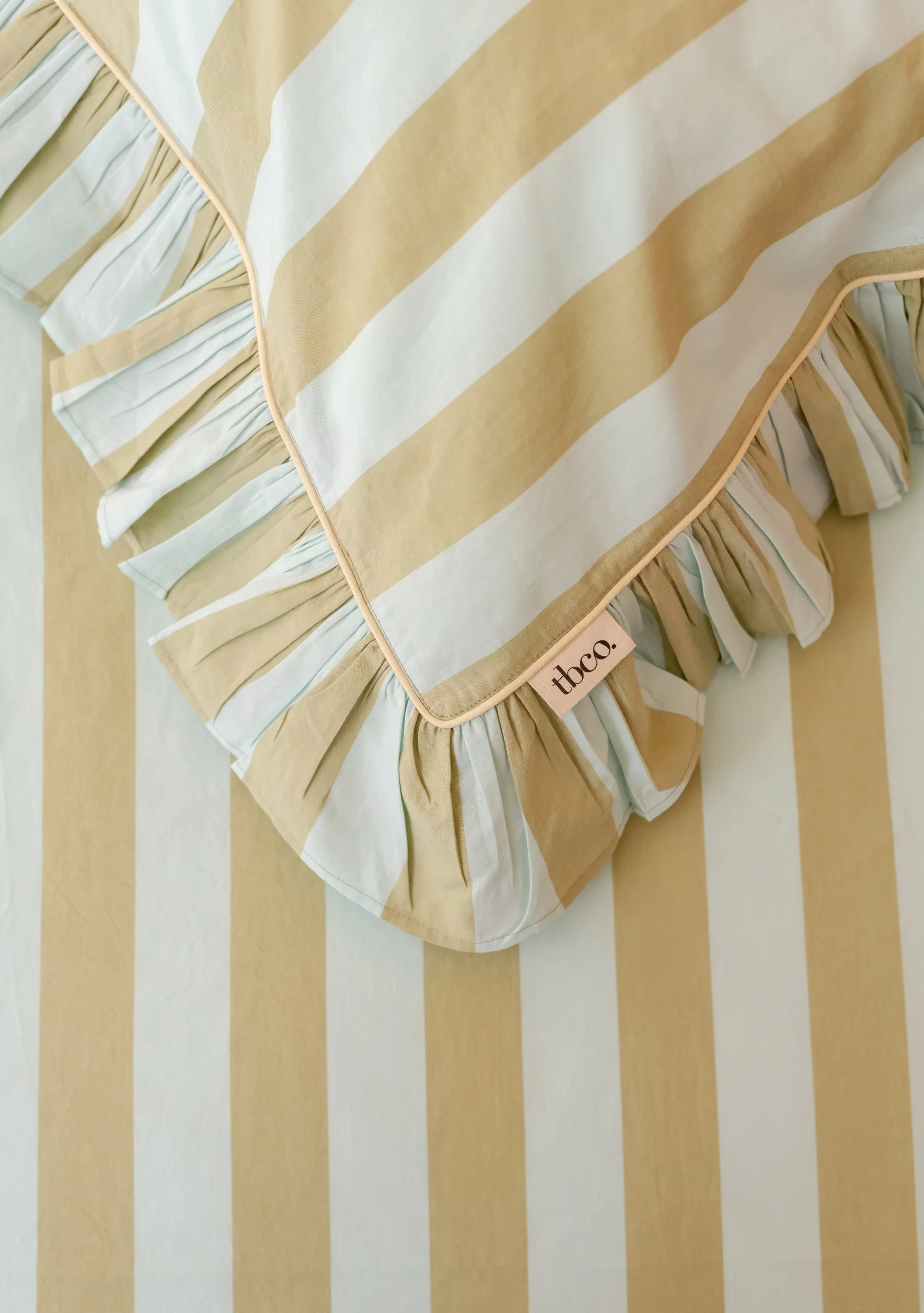 Cotton Duvet Cover & Pillowcases Set in Mint Stripe - Image 6