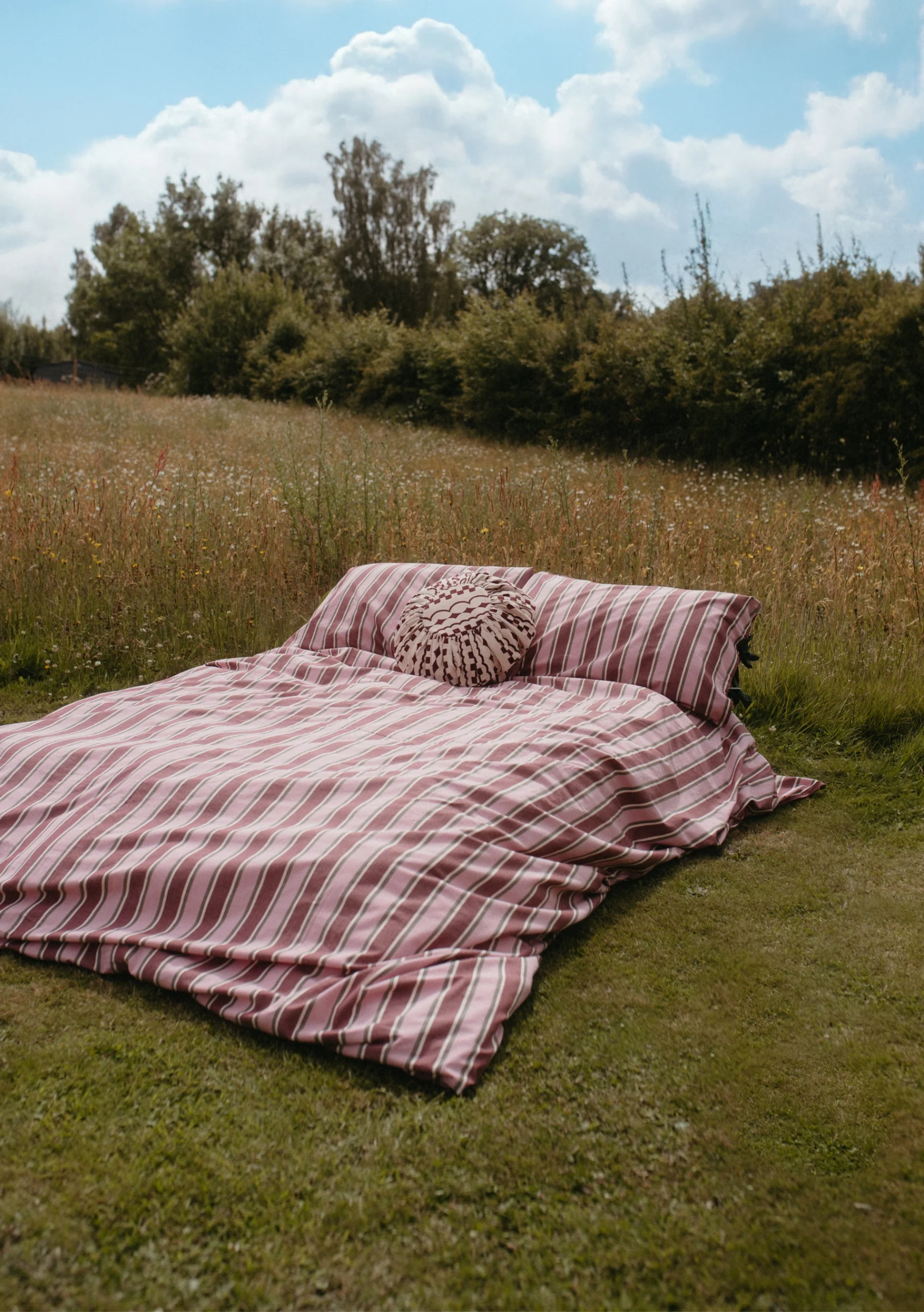 Cotton Duvet Cover & Pillowcases Set in Pink Stripe