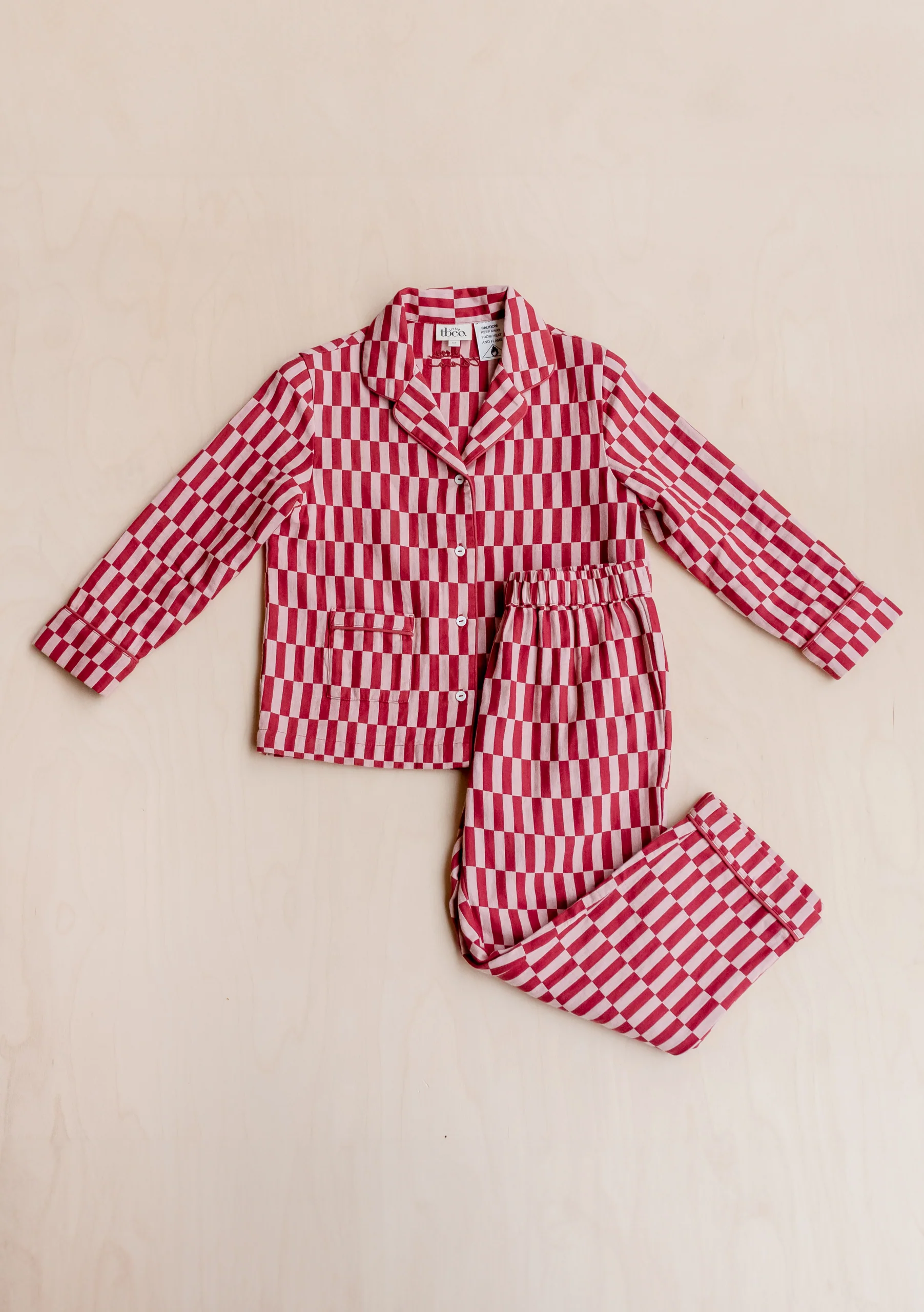 Cotton Kids Pyjamas in Rose Checkerboard - Image 2