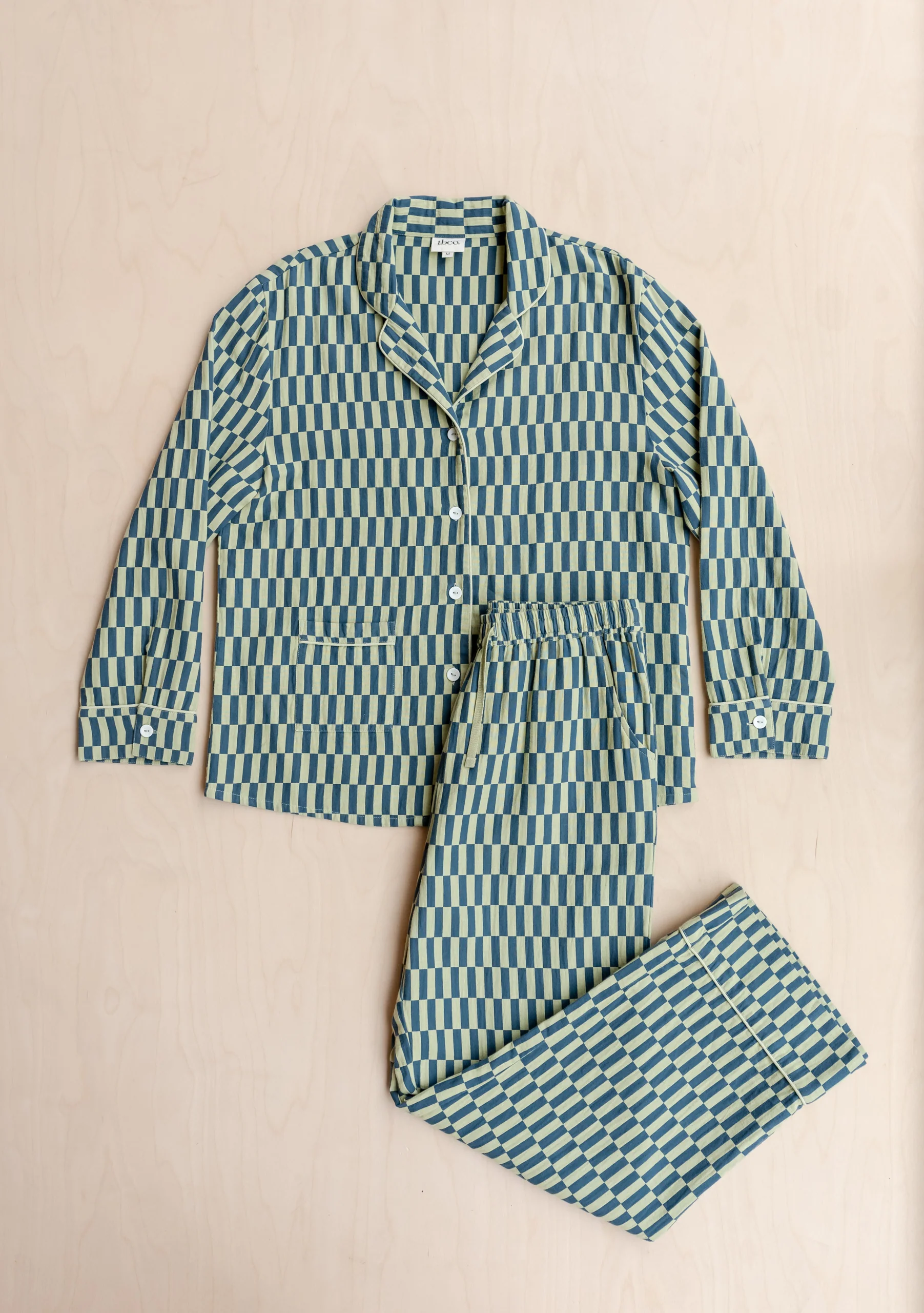 Cotton Pyjamas in Green Checkerboard - Image 4