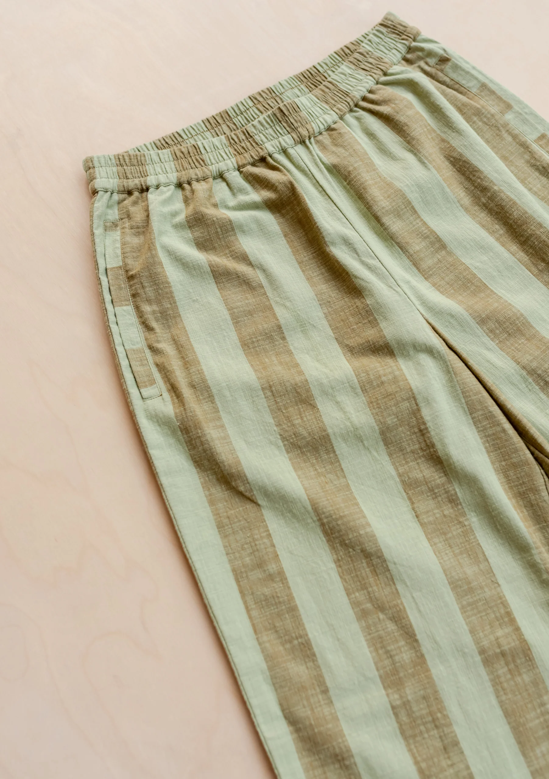 Cotton Trousers in Green & Brown Stripe - Image 3