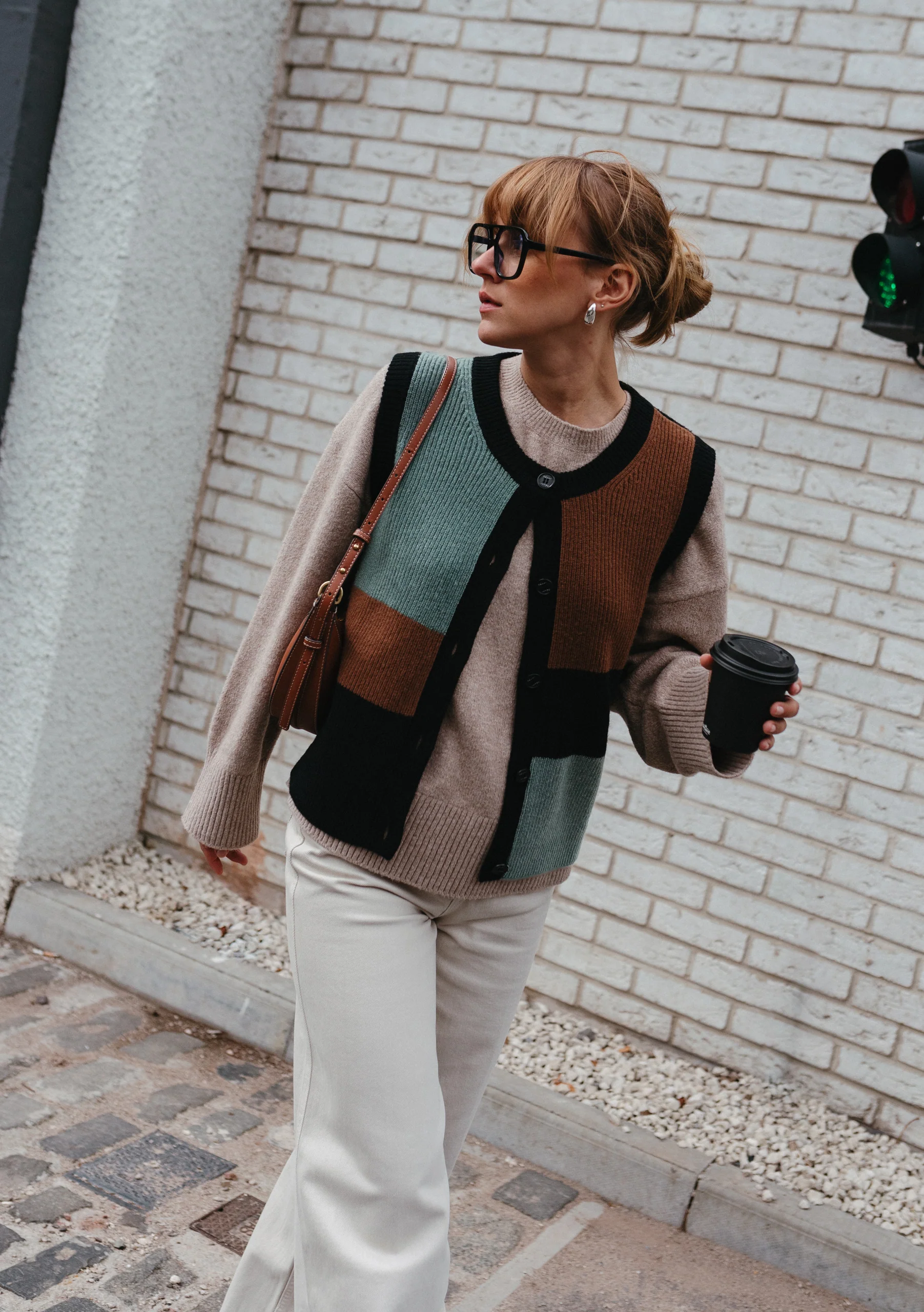 Merino Wool Vest in Green Block - Image 3