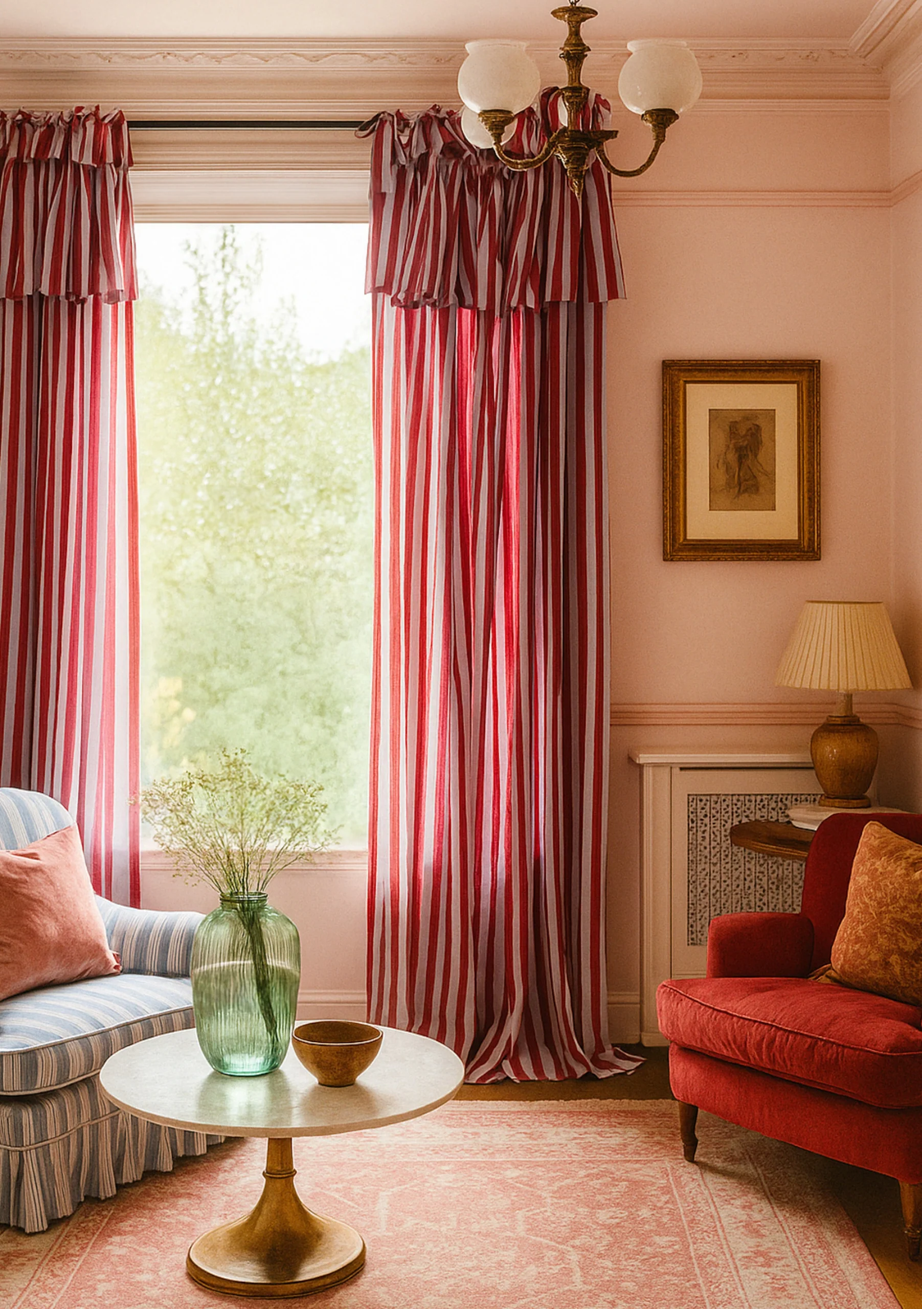 Pair of Cotton Tie-Top Curtains in Lilac Stripe - Image 2