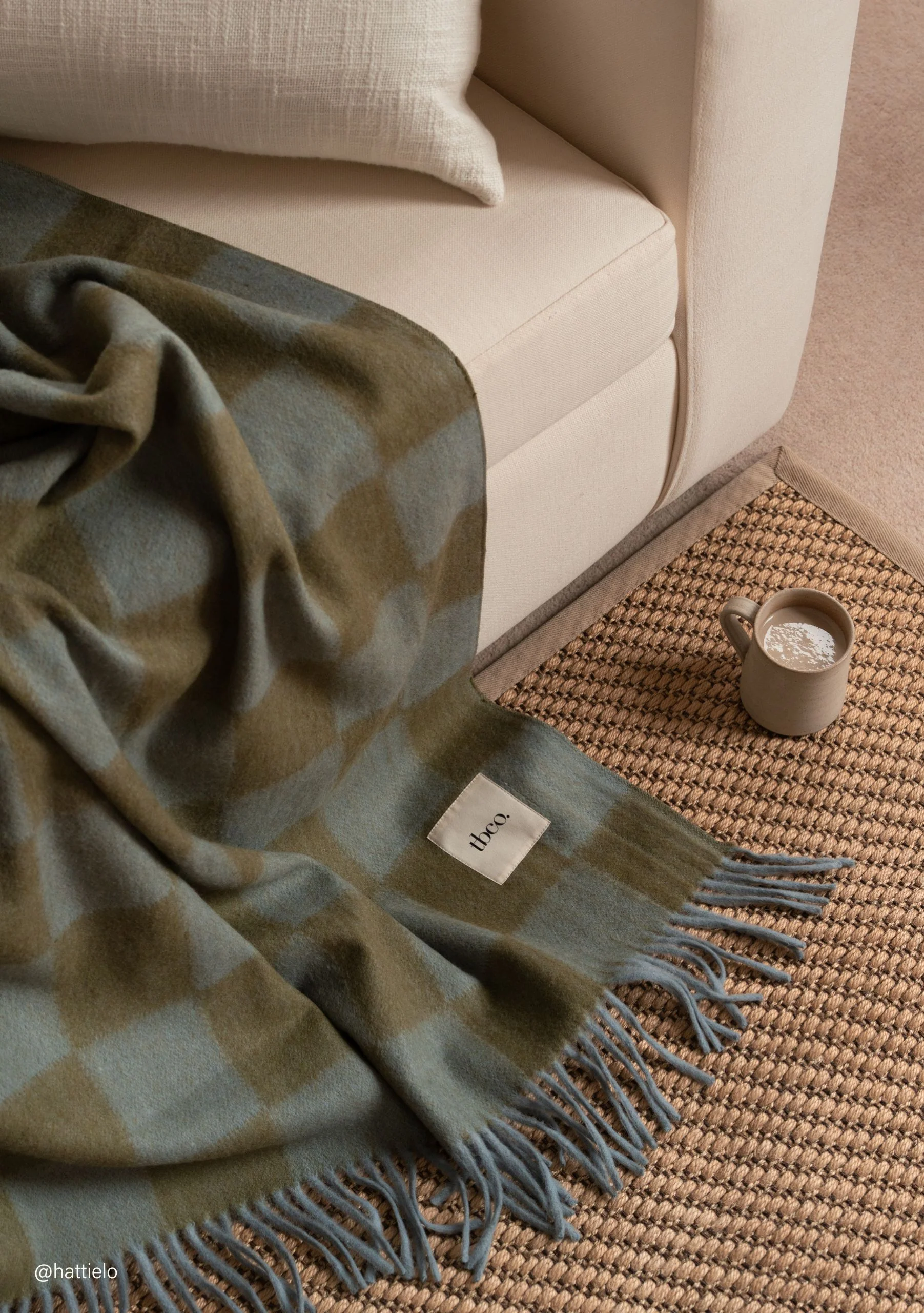 Recycled Wool Blanket in Blue & Green Checkerboard - Image 3