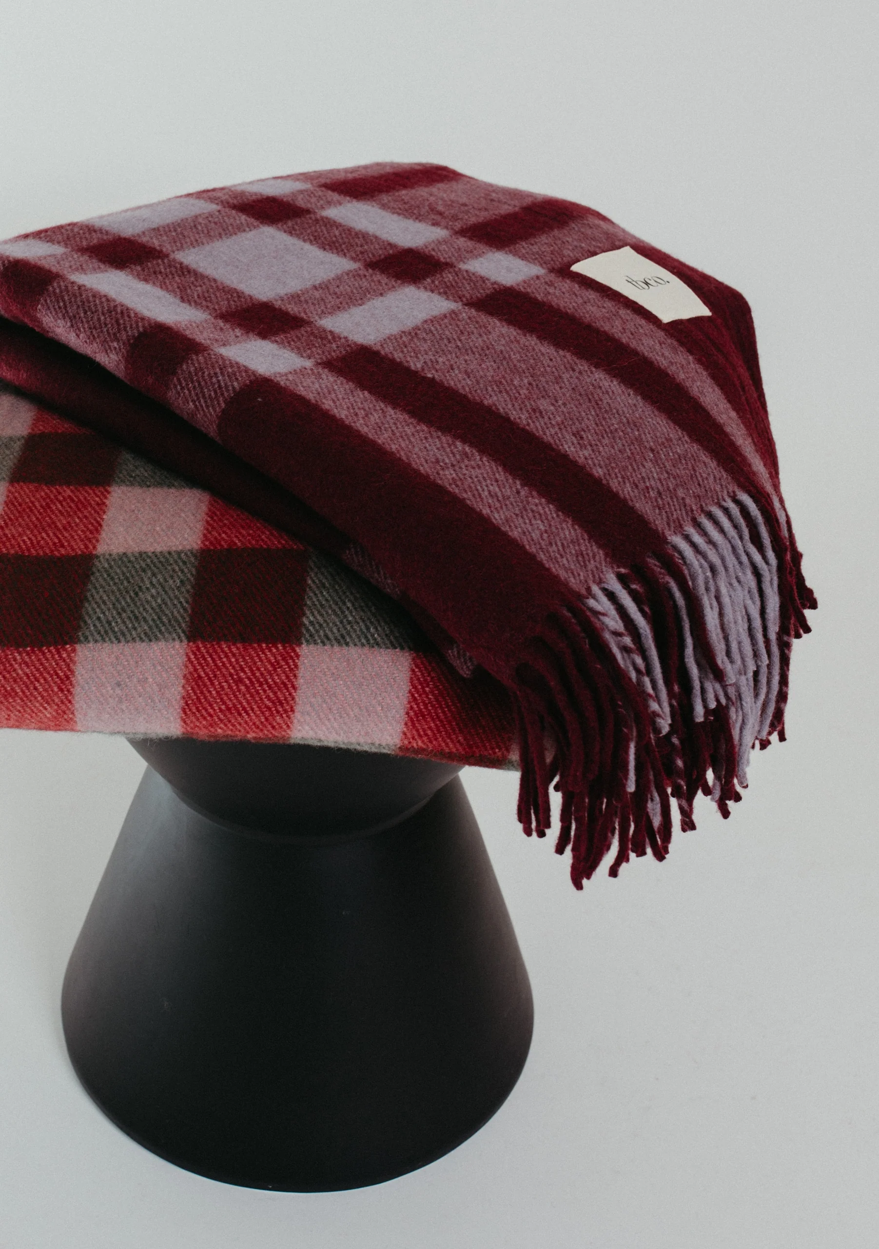 Recycled Wool Blanket in Wine Gingham - Image 2