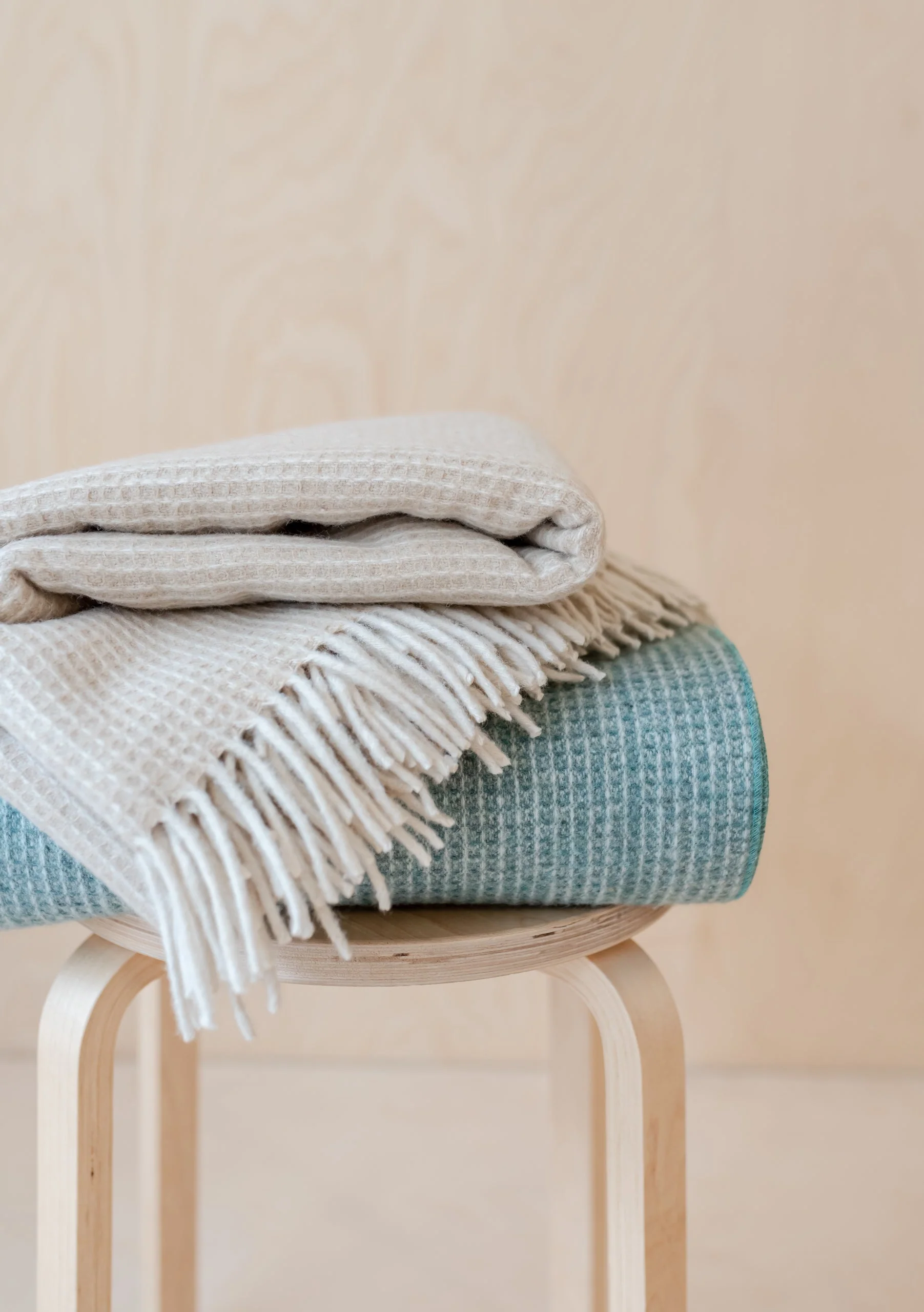 Recycled Wool Waffle Blanket in Camel - Image 3