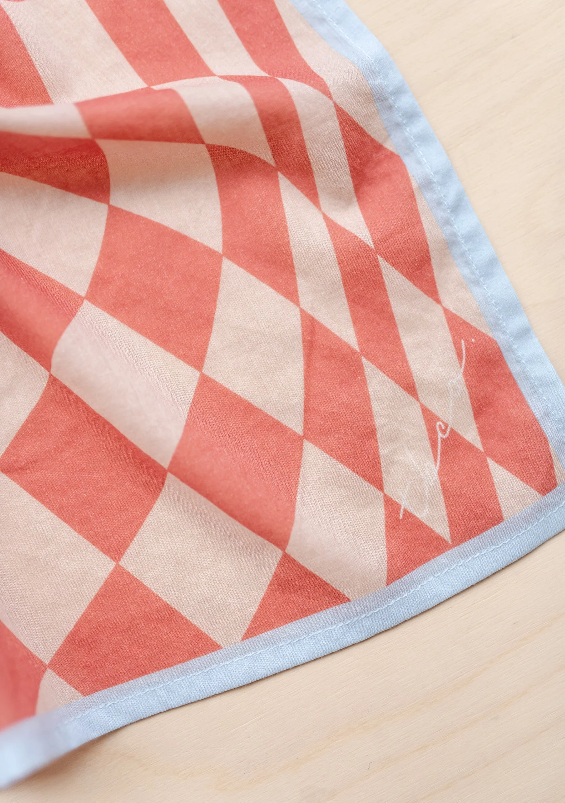Sample Sale Cotton Square Scarf in Apricot Checkerboard - Image 4
