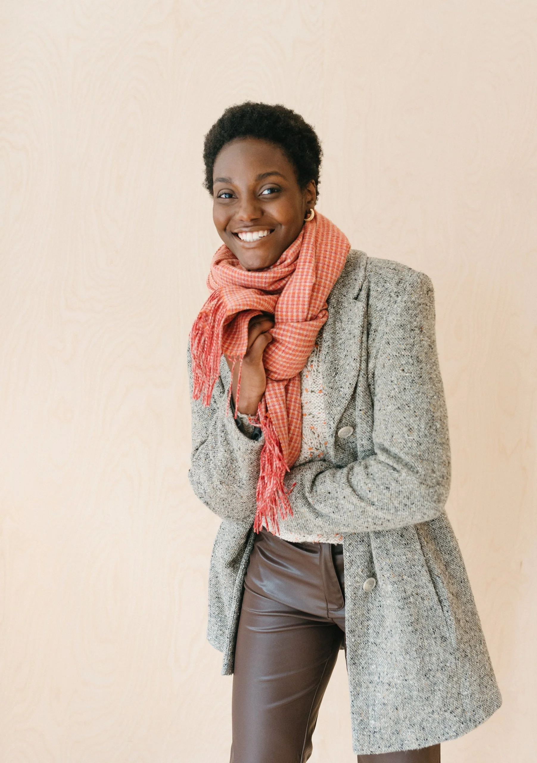 Sample Sale Lambswool Blanket Scarf in Berry Textured Check - Image 2